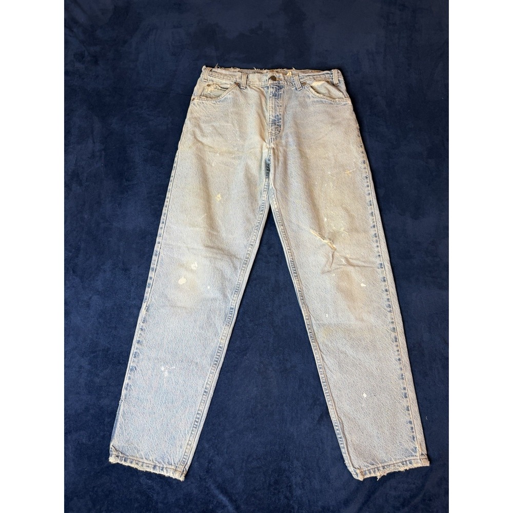 Vtg Levis 550 Orange Tab Jeans 33X32 Light Wash Distressed Straight Leg Mens